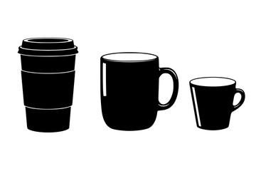 Black Vector Silhouette: Set of Three Modern Coffee Cups	