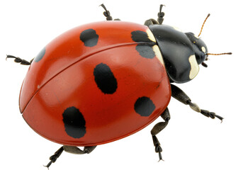 Isolated Seven-spot ladybug close up on a neutral background, beautiful Coccinellidae insect
