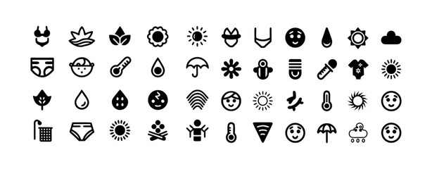 Collection of simple black and white icons and symbols representing various objects and concepts