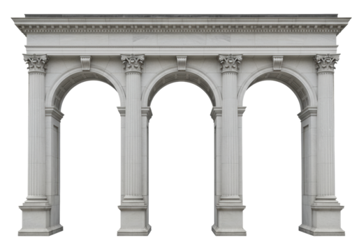 Isolated ornate Romanesque arcade of arches, classical architecture, architectural design
