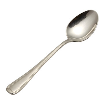 Polished silver metal tablespoon angled diagonally, featuring a classic design isolated on a transparent background.