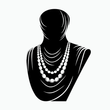 black bust with white pearl necklace clip art preview
