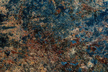 Abstract background with old rusty metal surface, closeup. Dark worn rusty metal texture