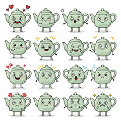 Obraz premium Set of cute cartoon teapot characters with various emotions.