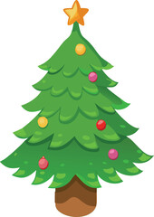 Obraz premium Festive green christmas tree with star and ornaments ready for holiday celebration