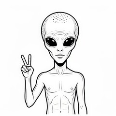 A friendly grey alien gesturing the peace sign