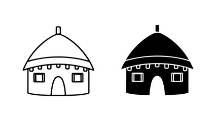 Obraz premium Minimalist Traditional Roundhouse Dwelling Outline and Silhouette Vector Icons