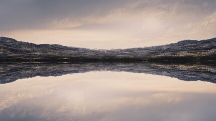 Obraz premium Mirror Symmetry Detailed Layered Landscape Texture Subtle Gradient Sky Background - Natural Elegance Panorama