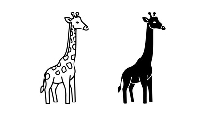 Fototapeta premium Stylized Giraffe Vector Illustrations with Outline and Silhouette Forms