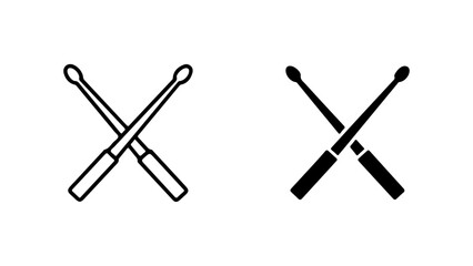 Crossed Drumsticks Icon Design, Outline and Solid Shapes on White Background