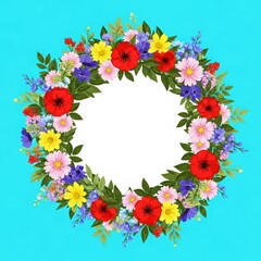 Obraz premium A vibrant floral wreath forming a circular frame