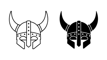 Minimalist Outline and Filled Viking Helmet Headgear Icons