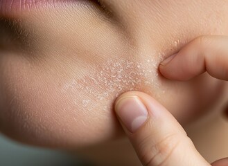 Macro shot of face with dry and flaky skin texture