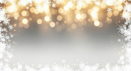 Abstract winter background with golden lights and snowflakes