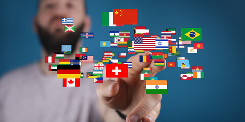 A diverse image representing global connection, international relations, and the concept of a united world through diverse flags, a visual repre