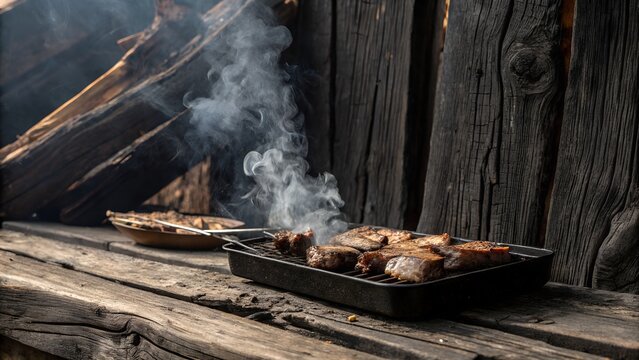 Charred wood surface featuring BBQ and smoky elements