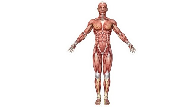 Anterior view of the human male muscular system
