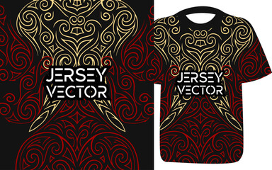 Ornate T-Shirt Jersey with Tribal Style Ornament, Polynesian T shirt, Jersey template, t shirt texture, Sport jersey fashion, trendy design for  players wear, traditional design for player.