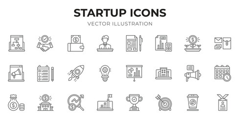 Startup icon pack for your website design, logo, app, UI. Startup icon outline design. Vector graphics illustration and editable stroke.