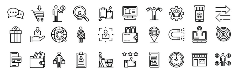 Buyer icons set, outline style
