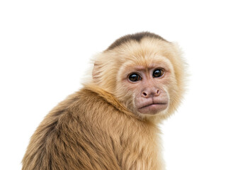 Isolated Capuchin monkey portrait close up looking left with a thoughtful expression © Bogdan