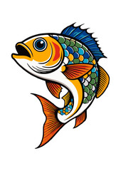 Vector illustration of ornamental fish line on white background