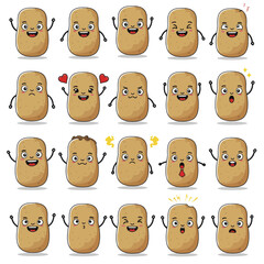 Cute Potato Character Mascot with Different Facial Expressions.