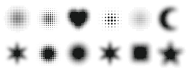 collection of various vector halftone shapes gradient dots 