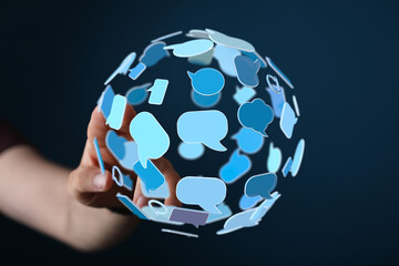 Concept illustration of a global network communications and digital connection system, held in the...