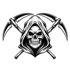 Menacing Grim Reaper with two crossed scythes