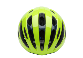 Isolated road bike helmet, lime green, for cyclist safety on asphalt streets