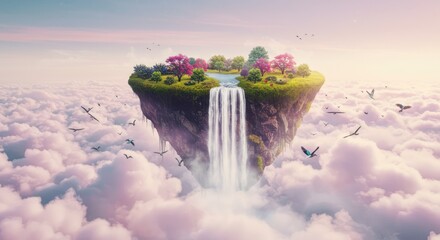 spring landscape with flowers and clouds