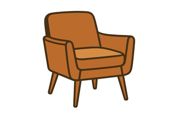 Fototapeta premium Stylized mid-century modern armchair with tapered wooden legs and comfortable brown upholstery