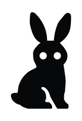 Black Silhouette of a Rabbit with Circular Eyes on White Background