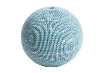 Isolated light-blue knitted ball with white specks, a handmade plush toy for children