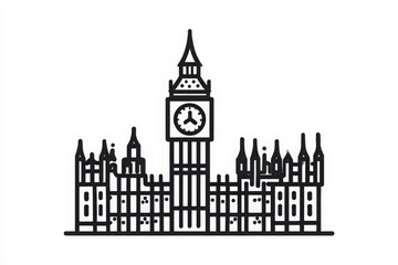 Fototapeta premium Big Ben, the renowned clock tower in London, stands majestically alongside the Houses of Parliament. This structure highlights the intricate design and historical significance of the city.