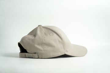 A blank gray baseball cap sits on a clean white background, viewed from a straight-on perspective. This versatile image is perfect for mockups, clothing, or accessory concepts.


