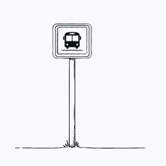 Fototapeta premium Minimalist bus stop sign illustration on white background - 