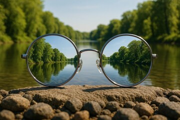 River Scene Reflected in Eyeglasses