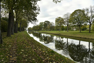 Reflet des arbres dans les eaux calmes de l'ancien canal du Centre à Bracquegnies (La Louvière)