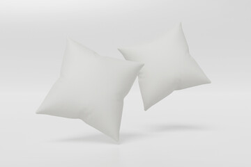 Blank Square Pillow mockup with white background. 3D rendering