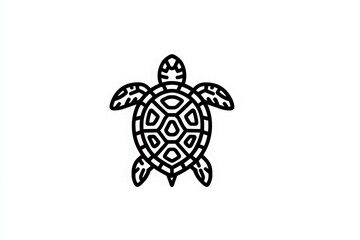 A black outline of a sea turtle is prominently displayed on a white background. The design emphasizes the turtles distinctive shell and flippers, making it suitable for art or educational purposes.