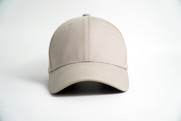 A blank gray baseball cap sits on a clean white background, viewed from a straight-on perspective. This versatile image is perfect for mockups, clothing, or accessory concepts.

