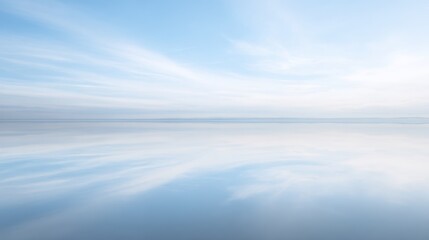 Obraz premium Mirror Symmetry Serene Tranquil Water Texture Solid Light Blue Background Subtle Cloud Reflection - Calm Aquatic Elegance