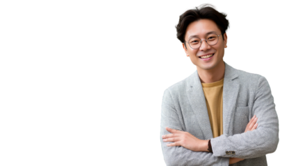 Confident Individual: A smiling individual, radiating self-assuredness with arms crossed. a great picture of successful business man with elegant appearance