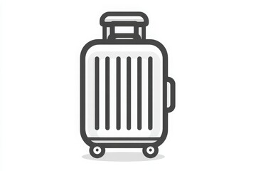 Fototapeta premium This suitcase features a modern design with a sleek exterior and prominent ridges. It stands upright on four wheels, making it ideal for travelers seeking convenience and style.