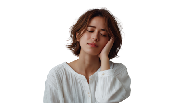 Quiet contemplation: A woman with closed eyes. Peaceful expression captured with tender softness. The essence of serenity