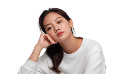 Serene Contemplation: A portrait of a young woman radiates a sense of peaceful introspection, her thoughtful gaze and gentle pose conveying a sense of calm and quiet reflection.