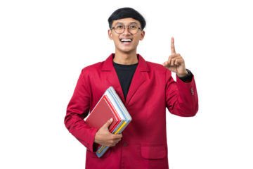 Thoughtful Young college student thinking about something isolated on white background