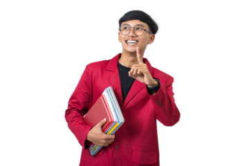 Thoughtful Young college student thinking about something isolated on white background